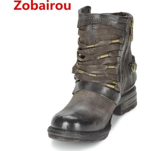 Zobairou Hot chaussure femme Ladies Motorcycle Rain Boots Combat Punk Ankle Shoes Women Biker Leather Cowboy Boots Stockings