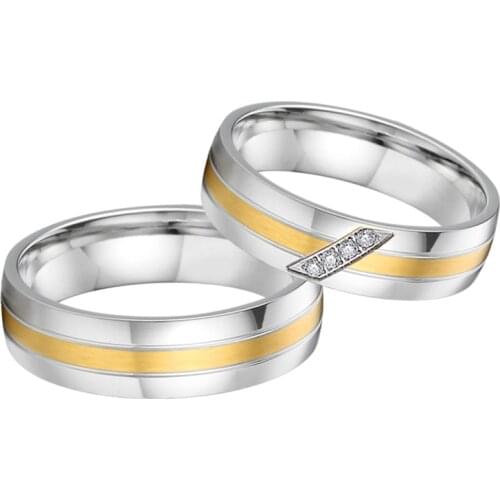 1 Pair Lovers Alliance affordable wedding bands couple rings sets gold plated marriage promise proposal ring for men and women