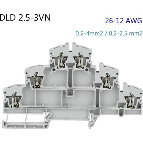 10pcs Phoenix Type DLD2.5-3VN 28-12AWG Din Rail Quick Connector 3-layer Modular Push in Screwless Terminal Blocks DLD-2.5-3VN