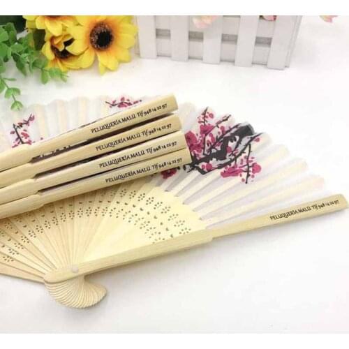 100Pcs Personalized Hand Fan For Wedding,Japanese Cherry Blossoms Silk Fans,Custom Hand fan Wedding Favor,Bridal Shower Gift