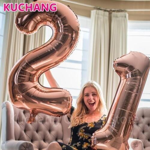2pcs/lot 40inch Rose Gold Silver Pink Blue Number 21 Foil Helium Balloons For 21st Birthday Anniversary Party Decorations Globos