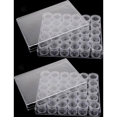 2Set Jewelry Bead Storage Box 30 Slots View Round Jars Organizer Containers Case