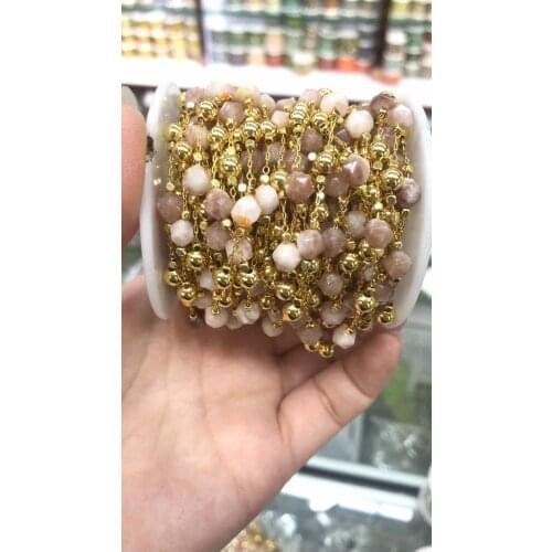 3M/packs Copper semiprecious stone jewelry making chain, Citrine gold plated flat gems beads connector findings