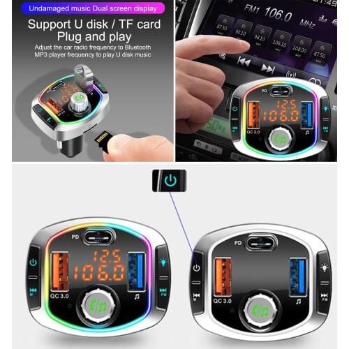 Car Wireless Bluetooth FM Transmitter QC3.0 PD Fast Charge Hands-Free Call