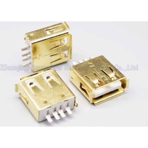 Free shipping 30pcs/lot gold plating A type USB Female socket USB-A type connector 180 degree