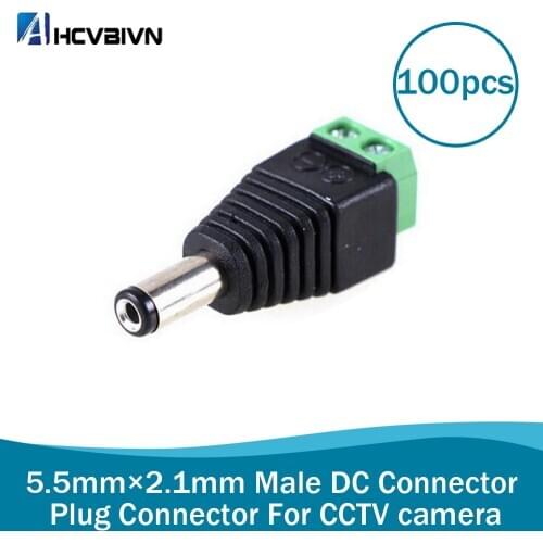 Big sale 100PCS DC Connector CCTV male Plug Adapter Cable UTP Camera Video Balun Connector 5.5 x 2.1mm Free shipping