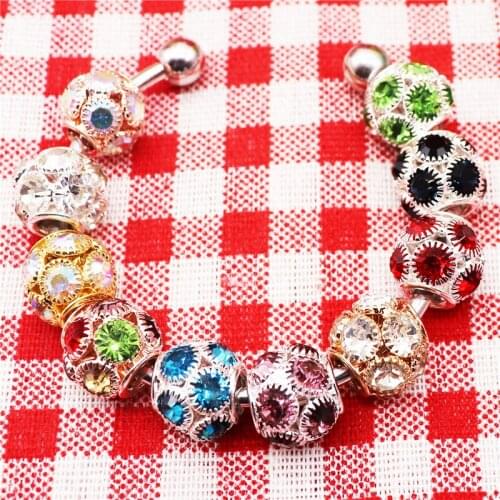 10Pcs Handmade Round Crystal Color Rhinestone Glass Murano Bracelet Beads Charms Snake Chain Bangle Necklace Women Craft Jewelry