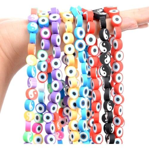 10mm 40Pcs Jewelry Polymer Clay Beads Evil Eye Heart Flower Beads Polymer Clay Beads For Jewelry Making DIY Bracelet Necklace