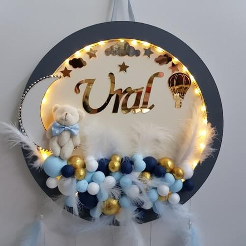 Baby Luxury LED Lighted Bubble Door Ornament The Teddy Bears Round Wood board Kapısüsü