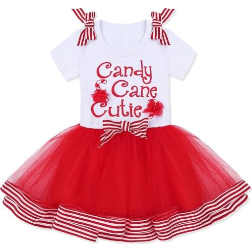 Baby Girl Christmas Dress Cotton Mesh Short Sleeves Bowknot Letter Printed Cute Dresses Kids Girls Party Princess Tutu Dress
