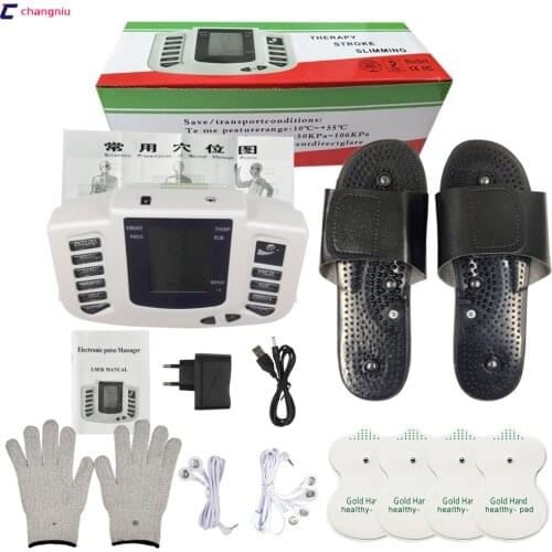 309A new Electrical Stimulator Full Body Relax Muscle Therapy Massager,Pulse tens Acupuncture with therapy slipper+4pads+gloves