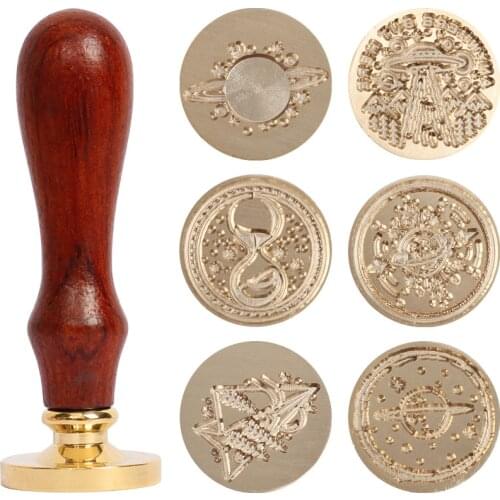 Retro Wood Sealing Wax Stamp Starry Alien Series Wax Seal Stamps Decorative Birthday Wedding Invitation Sealing Stamp