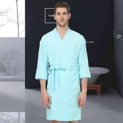 100% Cotton Long-sleeve Men Bathrobes Summer Sweat Evaporate Couples Kimono Bath Robes Hotel SPA Mens Robes Dressing Gown