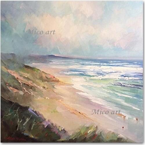 Palette Knife Style Real Hand-painted Sea Side Landscape Canvas Oil Painting No Frame Wall Hangings Art Panel Set For Decoration