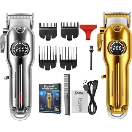 Kemei hair trimmer KM-1968 USB rechargeable hair clipper oil head clipper carving hair line clipper white push haircut LCD