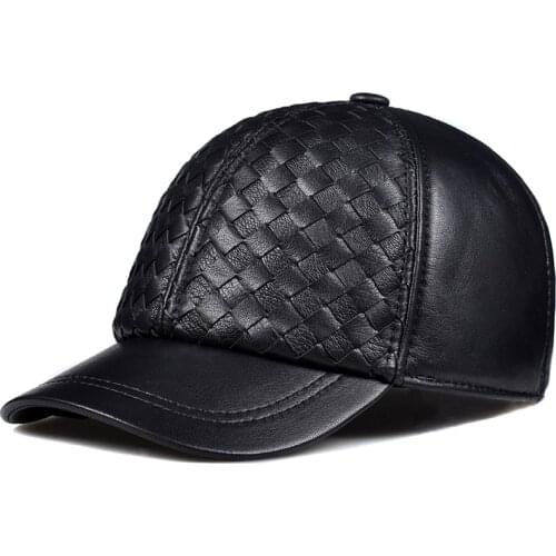 Spring Genuine Leaher Hats Men Male Weave Casual Baseball Caps Streetwear Black/Brown 56-59 CM Adjustable Trip Dome Chapeau