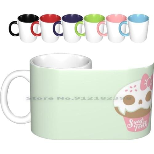 Sweet Tooth Cafe Ceramic Mugs Coffee Cups Milk Tea Mug Cupcake Skull Cute Kawaii Sweet Cake Vampire Vamily Valley Fangs Pink