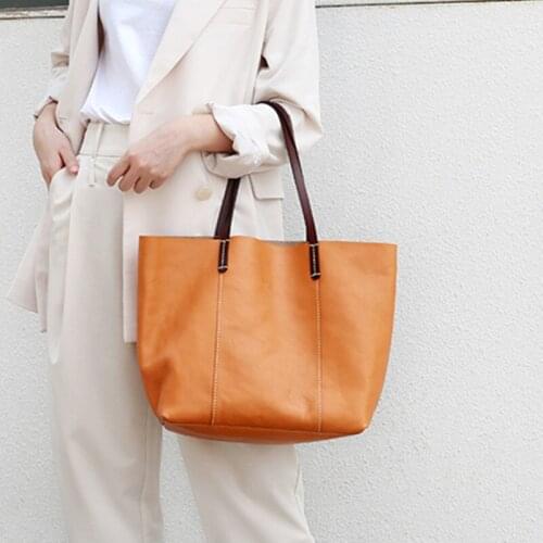 Bags Leather Female Handbag Tote Bag Simple Laptop Bag Large-capacity Shoulder Bag Womens 2020 New Contrast Color Original Soft