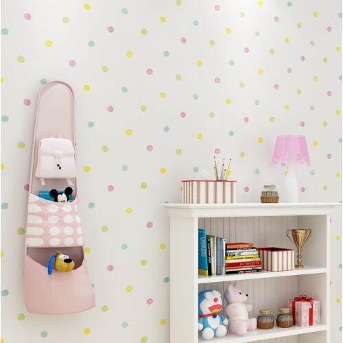 Colorful Polka Dots Printed Wallpaper Kids Room Wall Paper Lovely Childrens Bedroom Self Adhesive Mural Wallpapers Roll Ez131