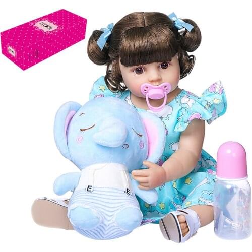 Decdeal 22 inch Reborn Baby Doll Silicone Full Body Lifelike Bath Dolls Baby Girl Doll Toddlers Set with Dress and Rabbit Toy