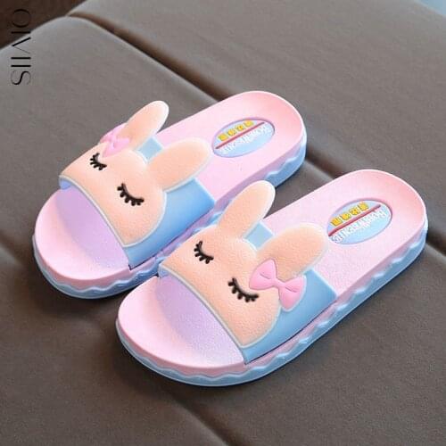 Summer Rabbit Childrens Slippers For Boys Girls Slippers PVC Soft Non-slip 2021 Beach Sandals Kids Home Bathroom Flip Flops