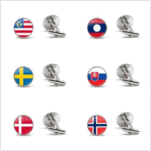 Malaysia, Laos, Denmark, Norway, Sweden, Slovakia Glass Cabochon Cufflinks Button Male Gentleman Shirt Accessories Gift