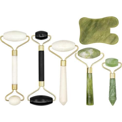 Jade tone Facial Massage Double Head Roller for Face Slimming Body Head NeckThin Massage Natural Guasha Board Face Lifting Tools