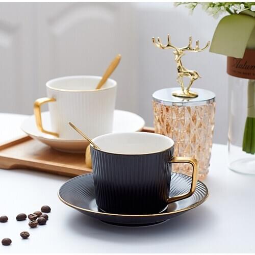 Fashion creative couple coffee cup gift gold handle mug striped ceramic cup dish ceramic mug tea mug travel mug coffee