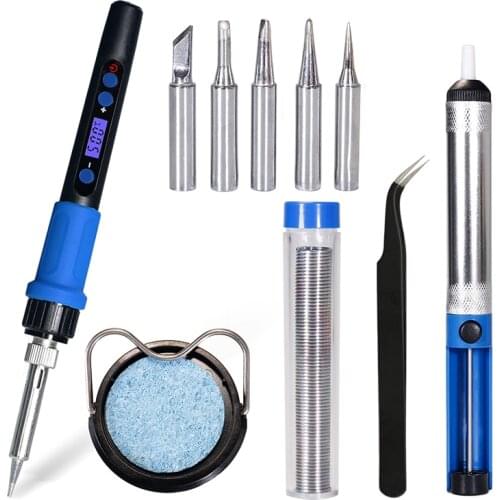 60W Digital Soldering Iron Set Kit Adjustable Temperature Lcd Welding Tools Ceramic Heater Soldering Tip
