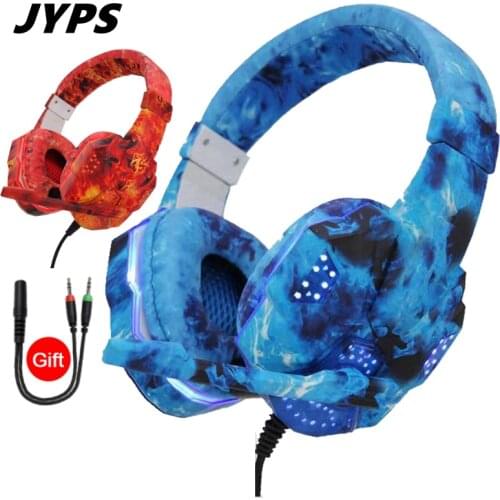 New Camouflage LED PC Gamer Headsets with Microphone, Adults kids Stereo Bass Cell Phone Gaming Wired Headphones For CS PS4 Xbox
