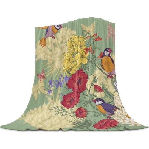 Living Room Sofa Blanket Vintage Flower Bird Butterfly Children Soft Throw Blanket Travel Airplane Hotel Portable Thin Blanket
