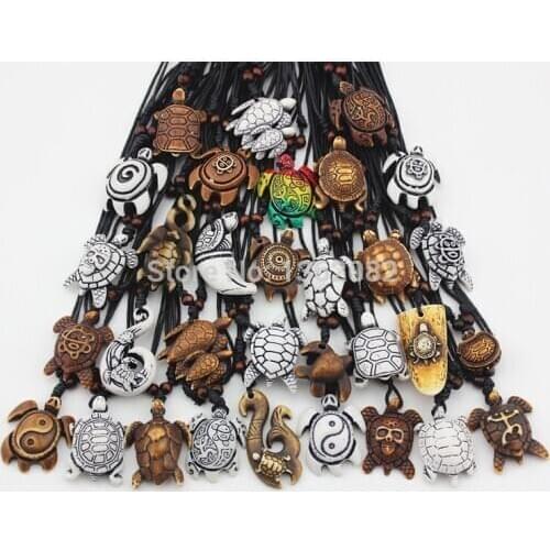 Wholesale 32 pcs Multi-styles Imitation Yak Bone Carved Lucky Turtles Pendants Surfing Necklace Gift MN457