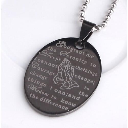 Oval tags Black English Bible 316L Stainless Steel pendant necklaces bead chain for men women wholesale