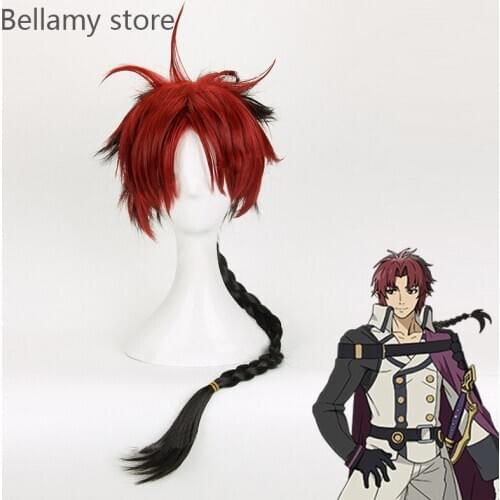 Anime Seraph of the end Crowley Eusford Long Red mixed Black Heat Resistant Cosplay Costume hairwear Wig+Wig Cap
