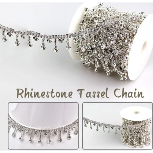 2 Yard Shiny Tassel Pendant Rhinestones Trim Fringe Crystal Chain For Diy Sewing Garment Dress Shoe Jewelry Accessory