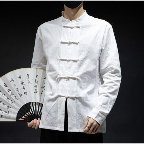 Cotton Linen Casual Mandarin Collar Tang Shirts Hanfu Kung Fu Tai Chi Master Costume Tops Tradictional Chinese Clothing CN-137