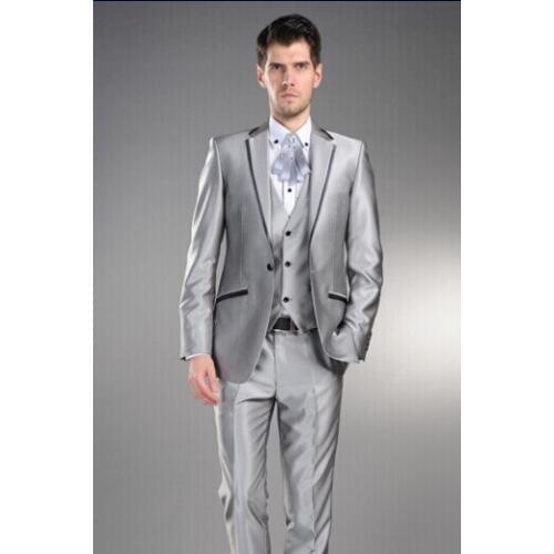 Silver Gray Groom Tuxedo Groomsmen Notch Lapel Wedding/Dinner/Evening Suits Best Man Bridegroom (Jacket+Pants+Tie+Vest) B148