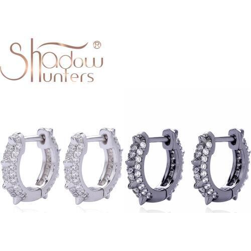SHADOWHUNTERS 925 Sterling Silver Spike Huggies Ear Cuff For Women Mini Women Earrings With Clear CZ Silver 925 Jewelry