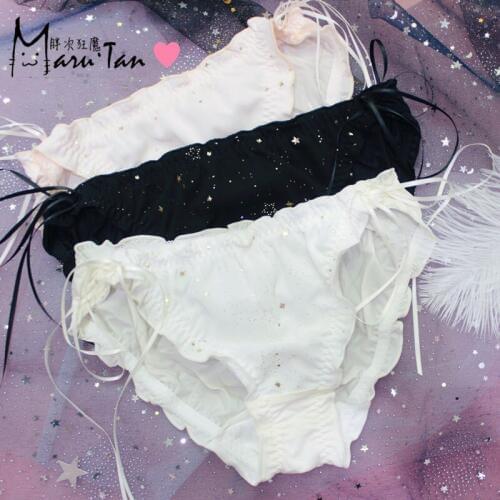 Star Stary Sky Fairy Kei Lolita Panties Cute Girls Milk Silk Tie Version Panties Briefs Womens Underwear Daily Wear