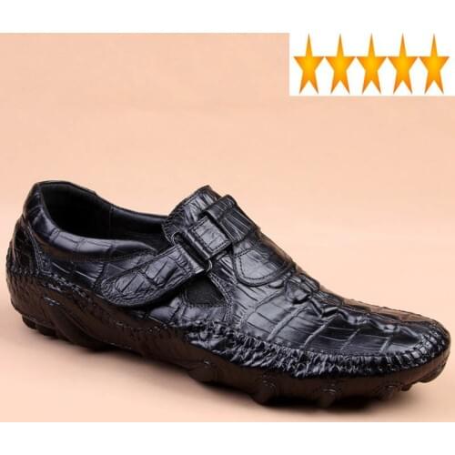 Men Crocodile Genuine Leather Luxury Black Business Casual Flat Loafers Brand Comfortable Breathable Driving Shoes