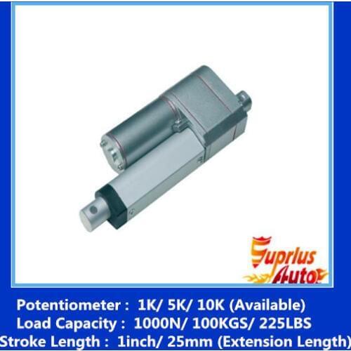 Available: 1K/ 5K/ 10K 1inch/ 25mm stroke 12v linear actuator and position feedback 900N/ 198LBS load actuator Potentiometer
