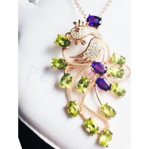 Peridot brooch pins or pendant Natural real peridot amethyst 925 sterling silver 0.5ct*11pcs,0.45ct*3pcs gemstone #T18060702