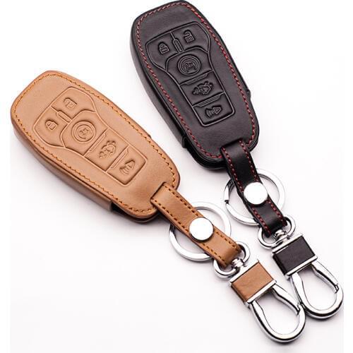 100% leather car key case key cover for Ford Mustang 2015 2.3 T 5 buttons remote protect shell Key cases accessories Car wallet