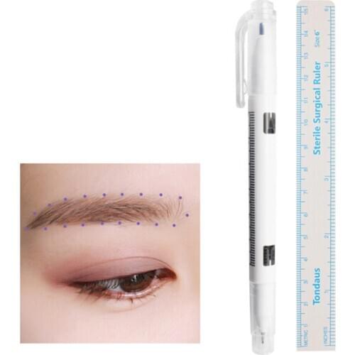 2Pcs/Set Microblading Tattoo Eyebrow Surgical Skin Marker Pen Ruler Tattoo Piercing Permanent Eyebrow With Measure Measuring