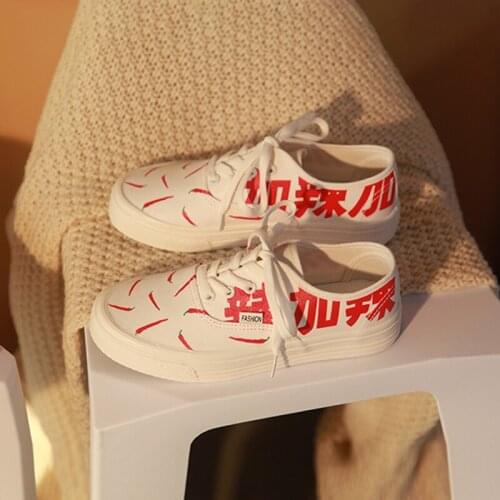 2021 spring and autumn womens canvas shoes ethnic style thick-soled lace-up original graffiti sneakers casual and comfortable