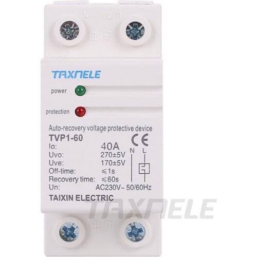 230V AC 40A 63A Din Rail Auto Recovery Voltage Protective Over Under Voltage Relay Device Protector Overvoltage Protection