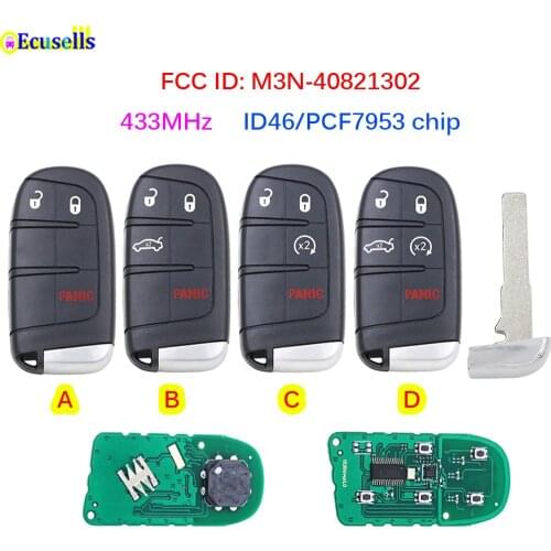 3/4/5 Button 433MHz Smart Remote Key Fob with PCF7953 Chip for Fiat 500 500L 500X for Jeep Compass Renegade M3N-40821302 SIP22