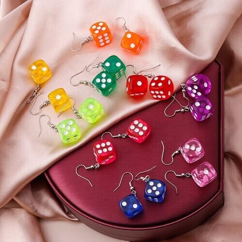 3D Dice Earring Tassel Casino Women Candy Color Personality Funny Acrylic Eardrop Chess Game Hip Hop Night Club Jewelry Gifts