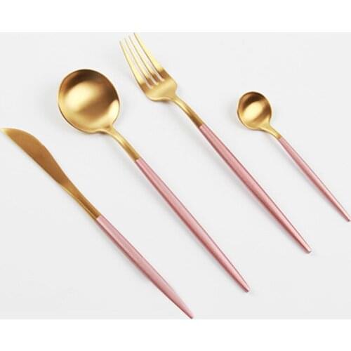 4pcs Black Tableware Cutlery-Set Knife Tea Dessert-Spoon Dinner-Fork Gold Stainless-Steel Utensils Kitchen Household Dinner war