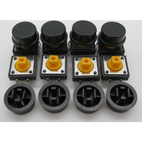 60PCS B3F-4055 Tactile Touch Push Button Switch Momentary 12*12*7.3MM tact Micro switch button +60PCS black colors Tact Cap